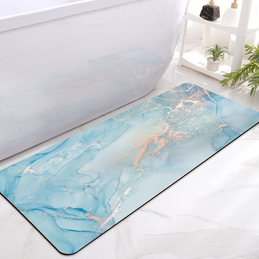 Water Blue Alcohol Ink and Metallic Silver Bath Mat Rug: A Super Absorbent, Ultra Thin, Non-Slip Bathroom Floor Mat in a Stunning Artistic Design
