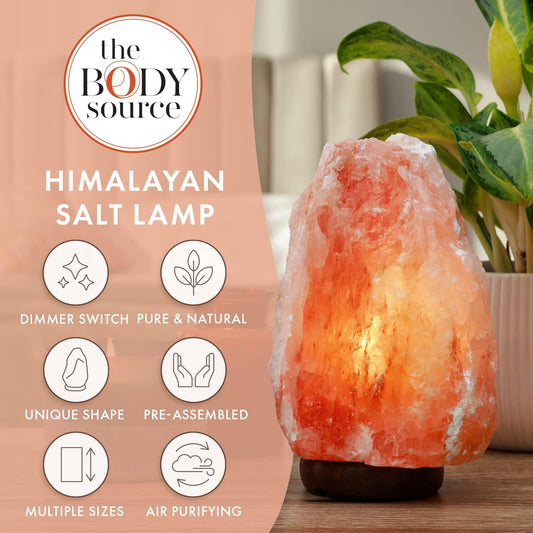 All-Natural Pink Himalayan Salt Lamp (8-10 inches, 7-11 lbs) with Handcrafted Wooden Base, Dimmer Switch, Night Light and Replacement Bulb