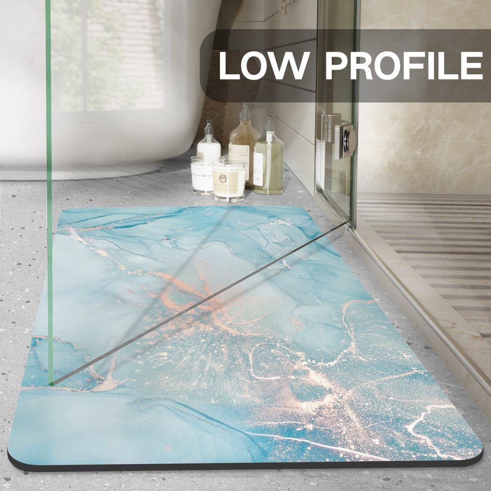 Water Blue Alcohol Ink and Metallic Silver Bath Mat Rug: A Super Absorbent, Ultra Thin, Non-Slip Bathroom Floor Mat in a Stunning Artistic Design